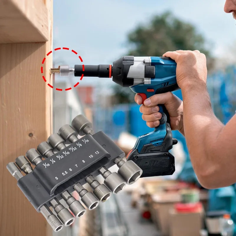 9/14Set Magnetic Socket Screwdriver Wrench Set Hexagon Nut Driver Drill Bit Hexagonal Hand Adapter Electric Impact Bolt Handle