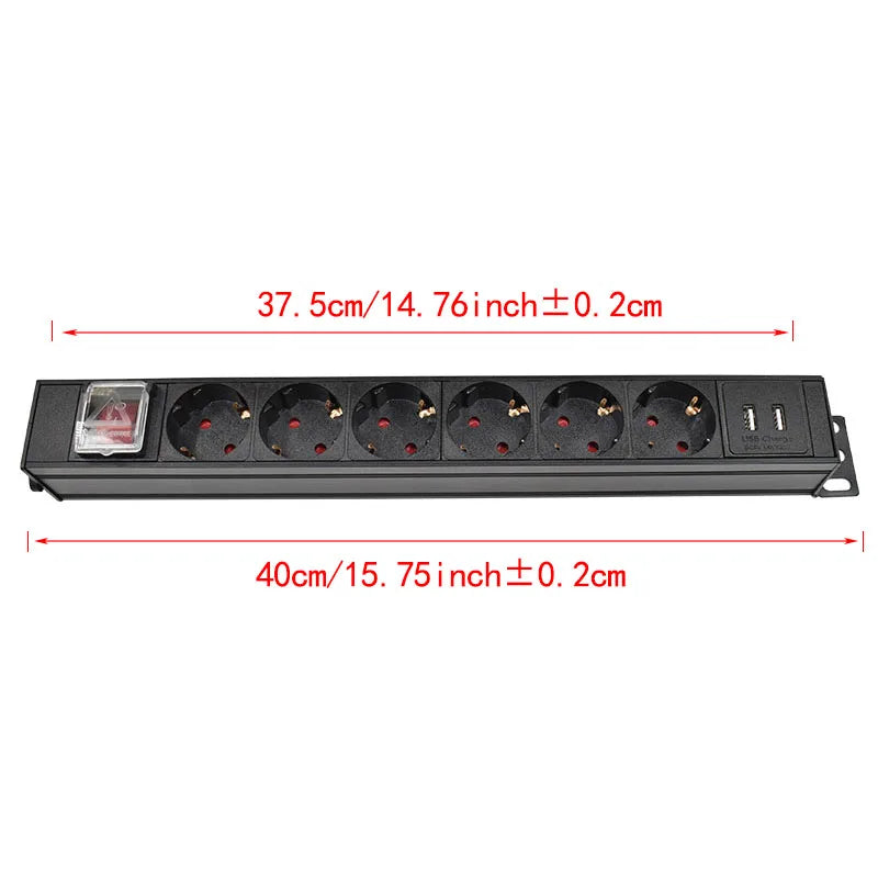 IEC-C14 Port PDU Power Strip with 2-10 Ways EU Outlet Socket  extend with network cabinet rack 2 USB charging