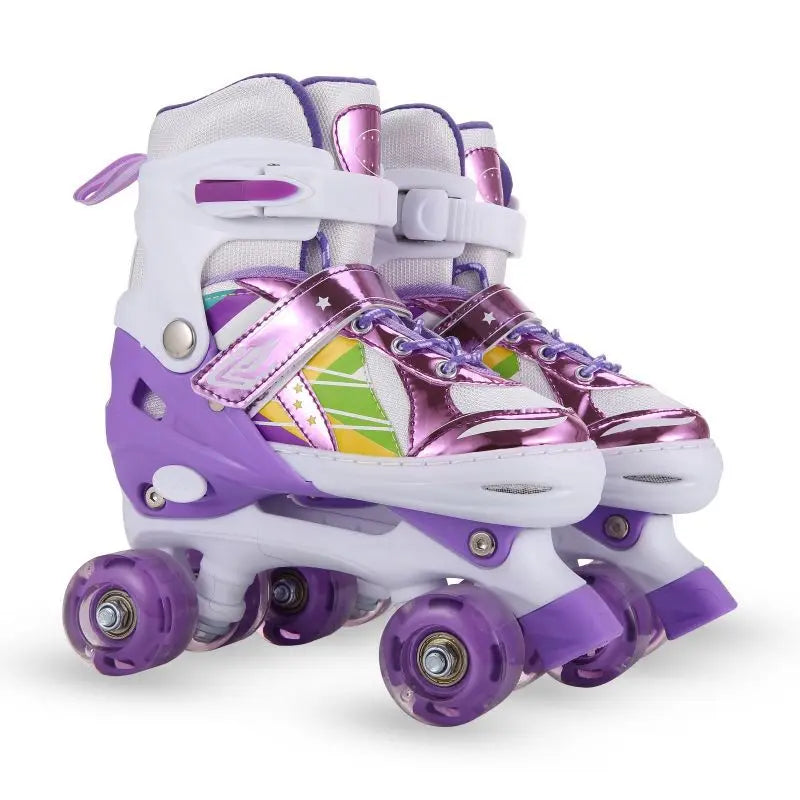 Double Row Roller SkatesPUWheelRollerSkatesCool Color Matching Adjustable Children's Roller Skates