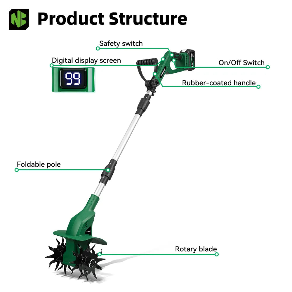 NEWBENY Electric Rototiller Tiller Cultivator Motocultor Cordless Scarifier Garden Tool For Makita 21V Battery Pin