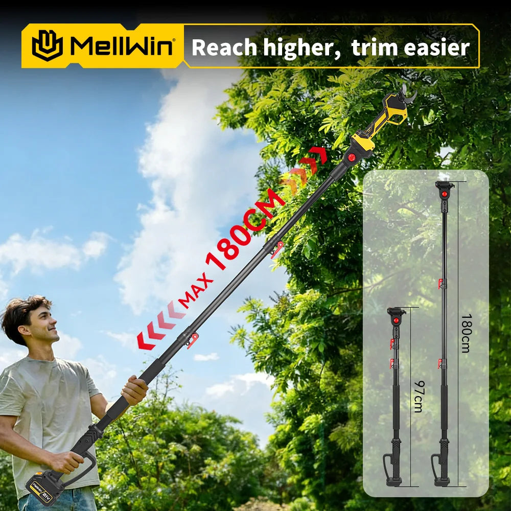 MELLWIN Brushless Electric Pruner Shear With 180CM Telescoping Pole Garden Pole Pruner Shear Tool For Makita 18V Battery Pin