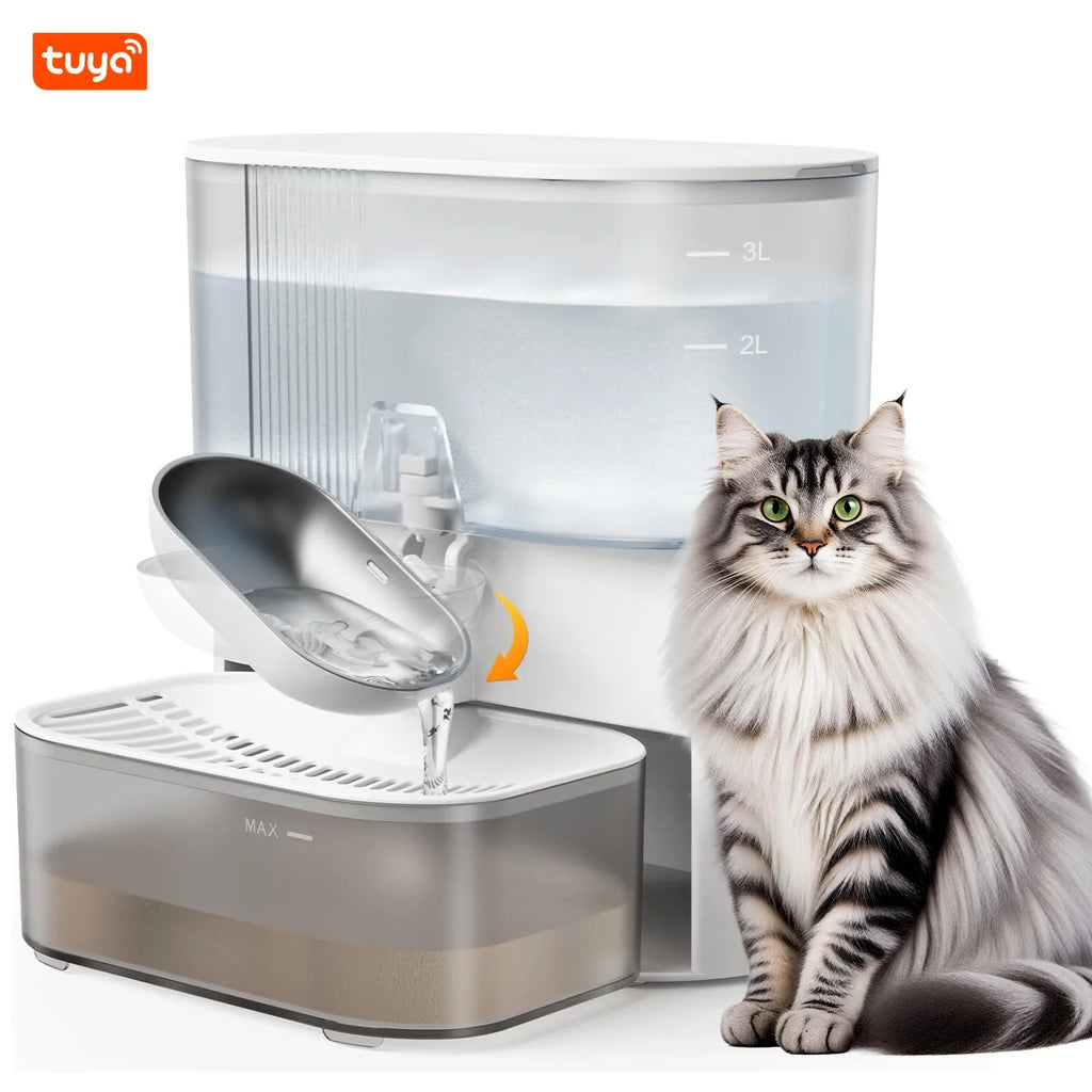 Wireless Cat Water Fountain No Filters, Wastewater Separation,SUS Bowl, 3L Pet Water Fountain for Cats & Dogs Dispenser,White