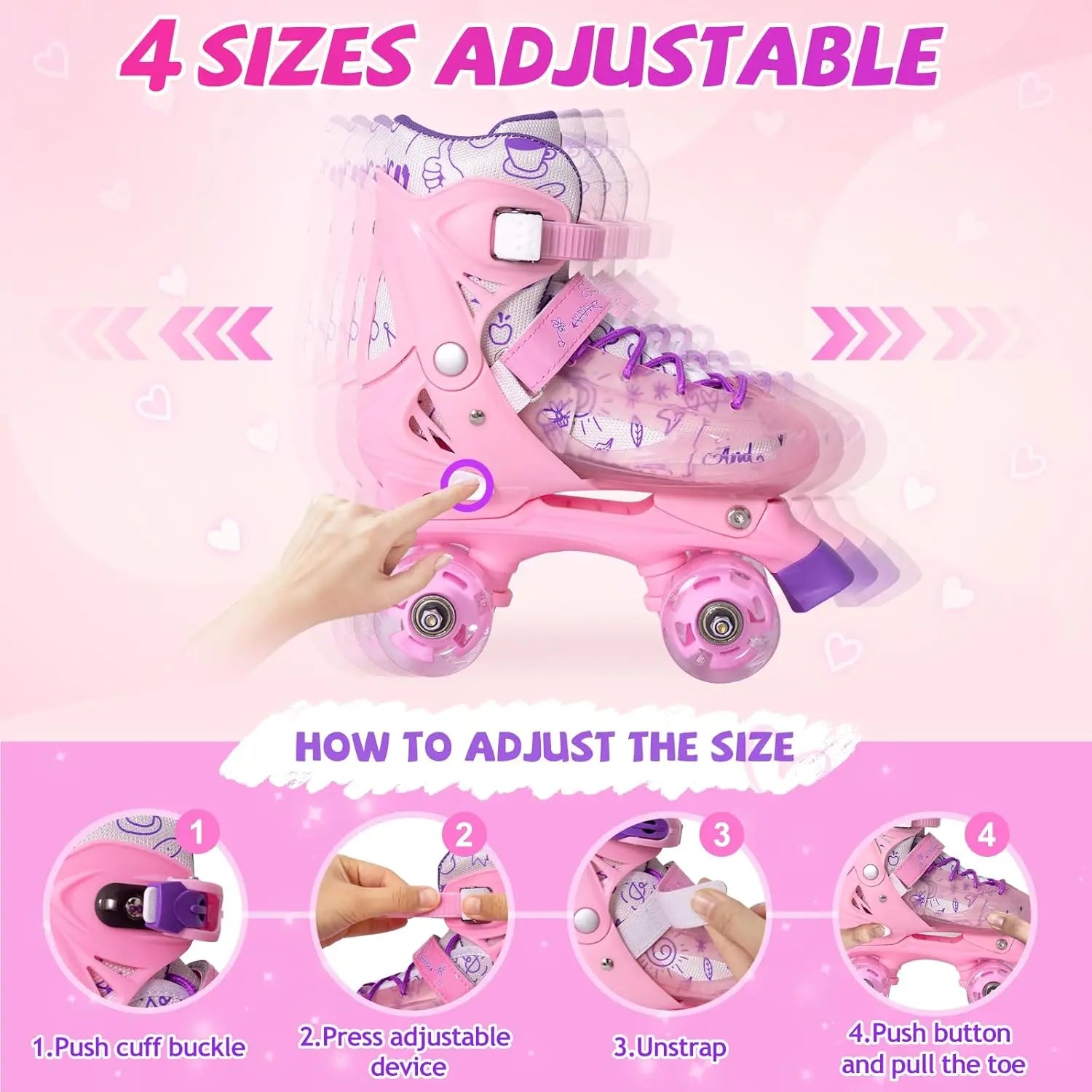 2025 Double Row Inline 2 In 1 Roller Skate Shoes Kids 4 Wheels Skates Boys Girls Outdoor Skating Sneakers Adjustable Size 27-38