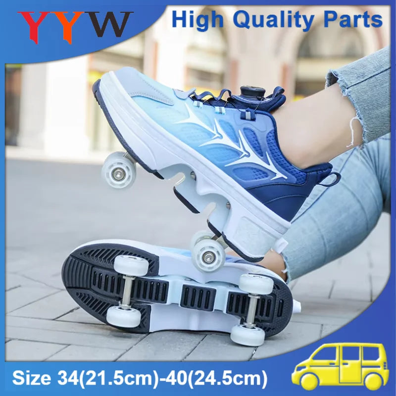 4-Wheel Skates Deform Roller Skate Shoes Professional Double Row Skates Youth Men Women Sneakers Parkour Deformation Shoes Gift