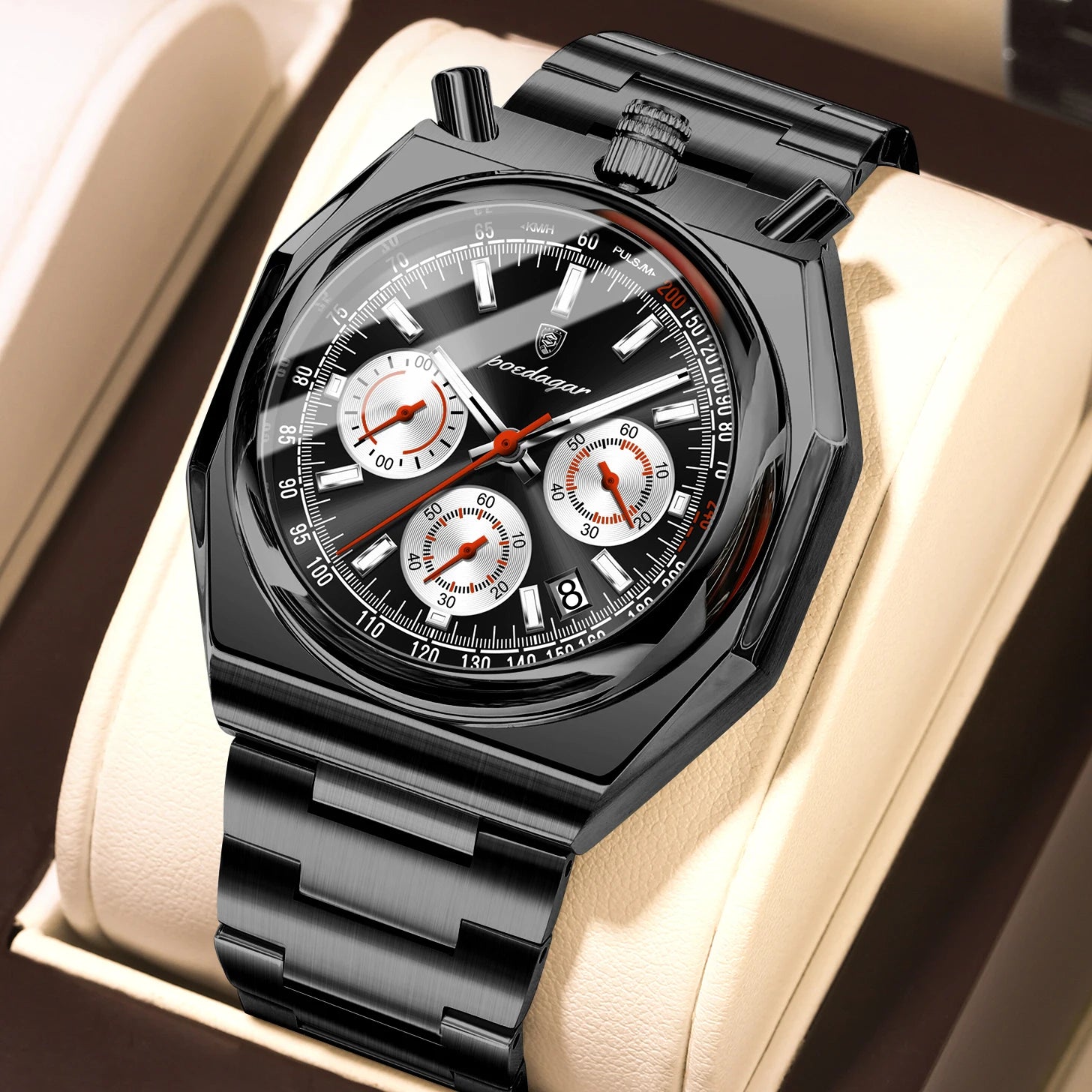 POEDAGAR Top Luxury Man Wristwatch Fashion Luminous Date Stainless Steel Men Watch Chronograph High Quality Men's Quartz Watches