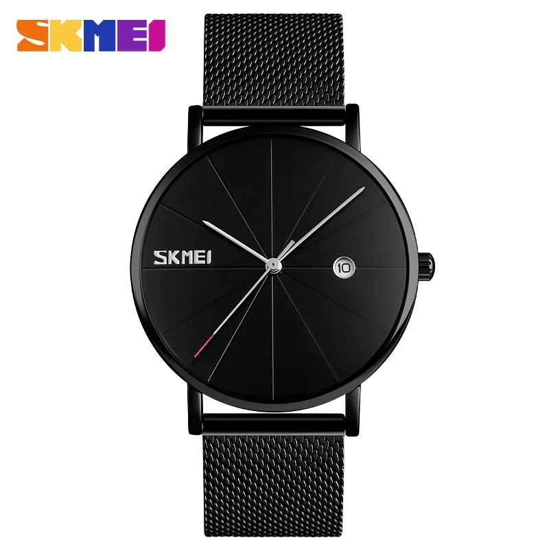 SKMEI 9183 Luxury Stainless Steel Sport Waterproof Mens Wristwatches 3D Dial Quartz Watch for Men Relogio Masculino Shockproof