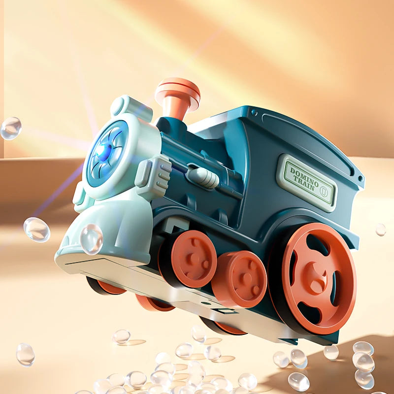 Automatic Domino Laying Toy Electric Car, 60PCS Colorful Blocks with Sound & Light, STEM Educational Building Kit for Kids