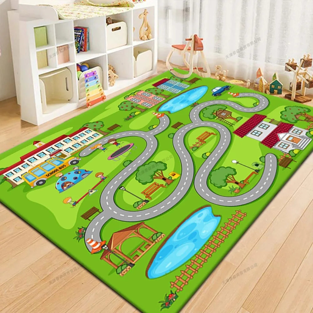 100x160cm Non-slip Baby Play Mat Crawling Mat Cartoon Runway Carpet Baby Toys Parking Lot Road Game Mats for Playing Car Toys