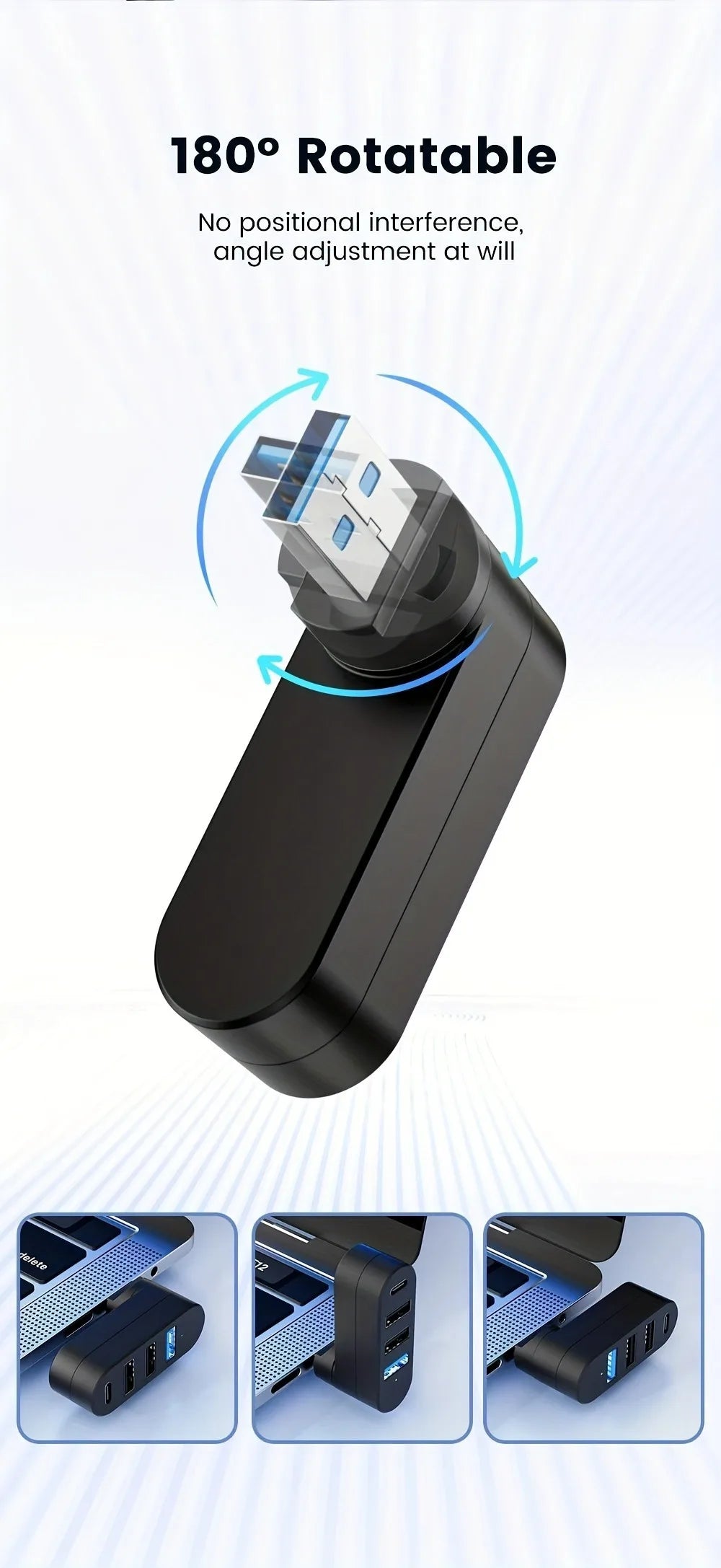 USB Hub 2.0 3.0 Adapter 180° Rotatable Multi Ports U Disk Card Reader Splitter High Speed Data Transfer For Computer Accessories
