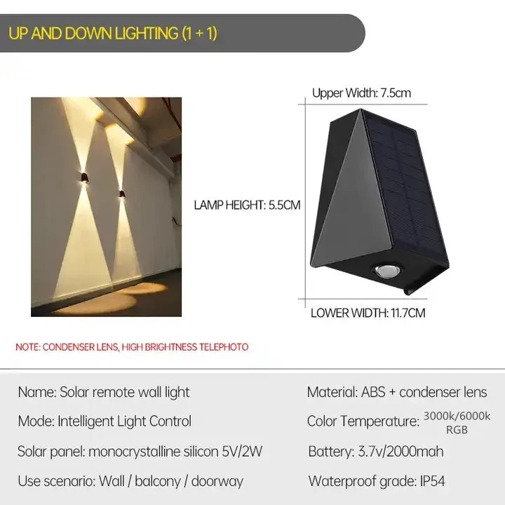 Outdoor LED Solar Wall Light ABS Garden IP54 Waterproof Decoration Wall Light Solar Panel Up and Down Wall Lamp Street Lamps