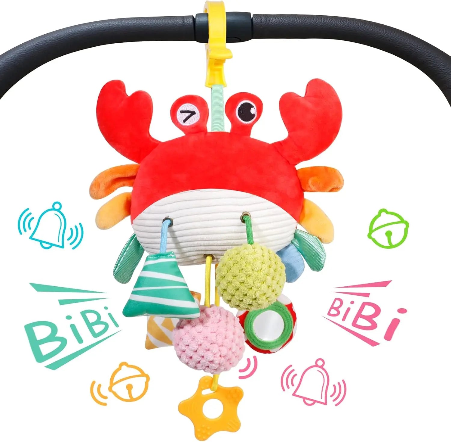 Car Seat Stroller Toys for Babies 0-6 Months Crab Baby Infant Newborn Stroller Toys with Beep Mirror Small Bell Baby Teether