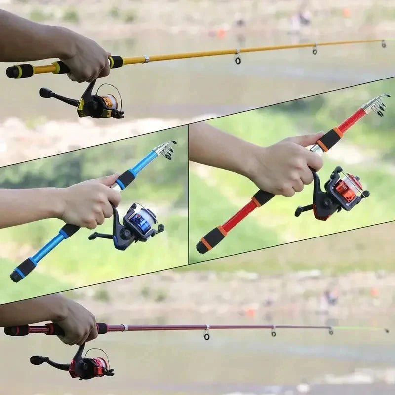 Fishing Pole Set Full Kits With Telescopic Fishing Rod And Spinning Reel Baits Hooks Travel Pole Set