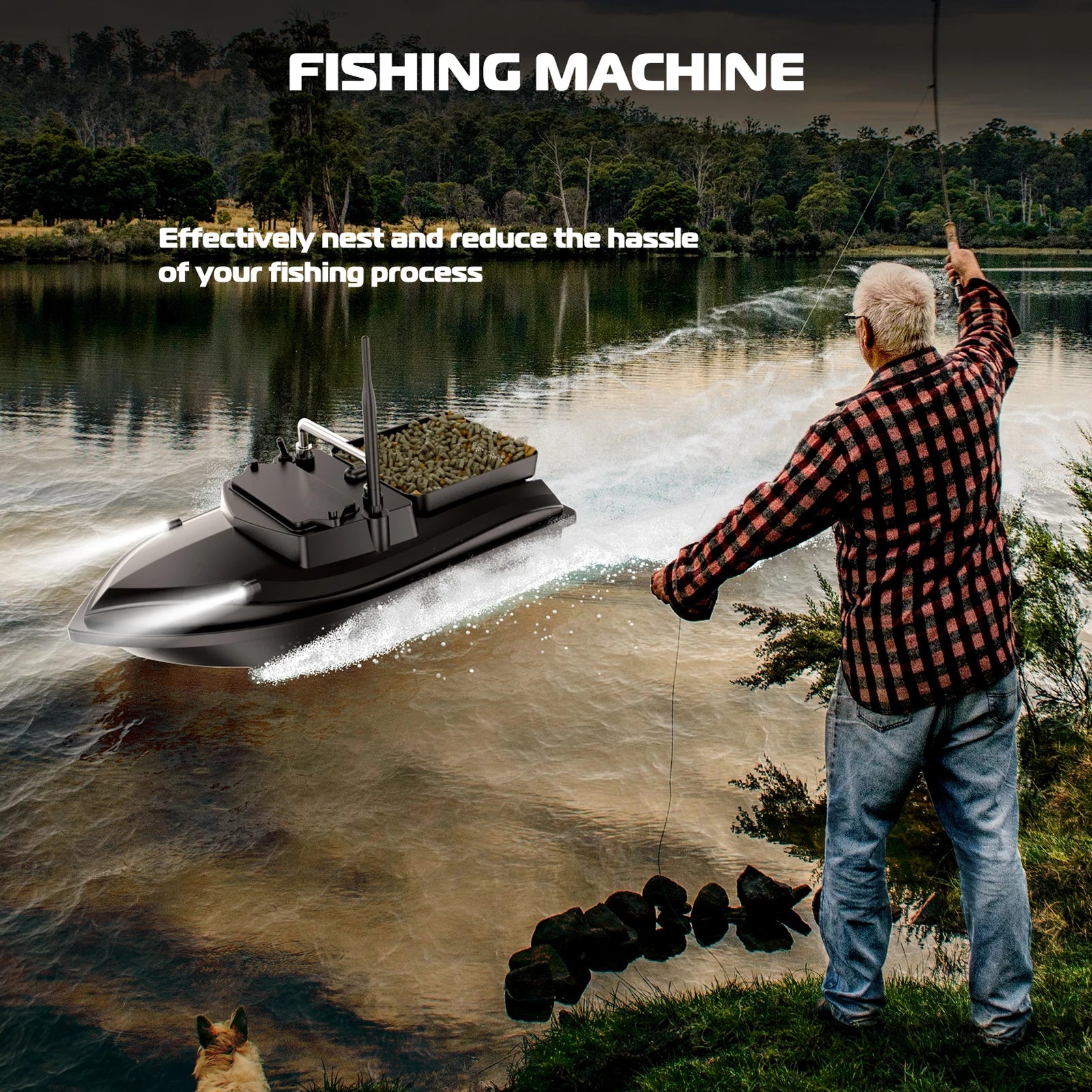 Fishing Bait Boat 500m Remote Control Bait Boat Dual Motor Fish Finder 2KG Loading Support Automatic Cruise/Route Correction wit