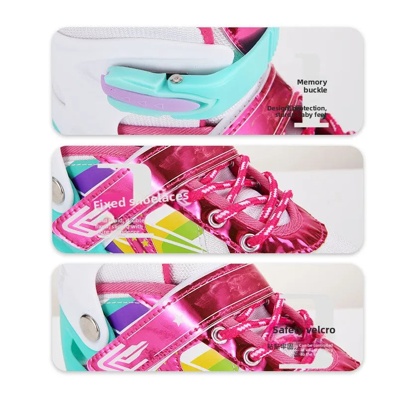Double Row Roller SkatesPUWheelRollerSkatesCool Color Matching Adjustable Children's Roller Skates