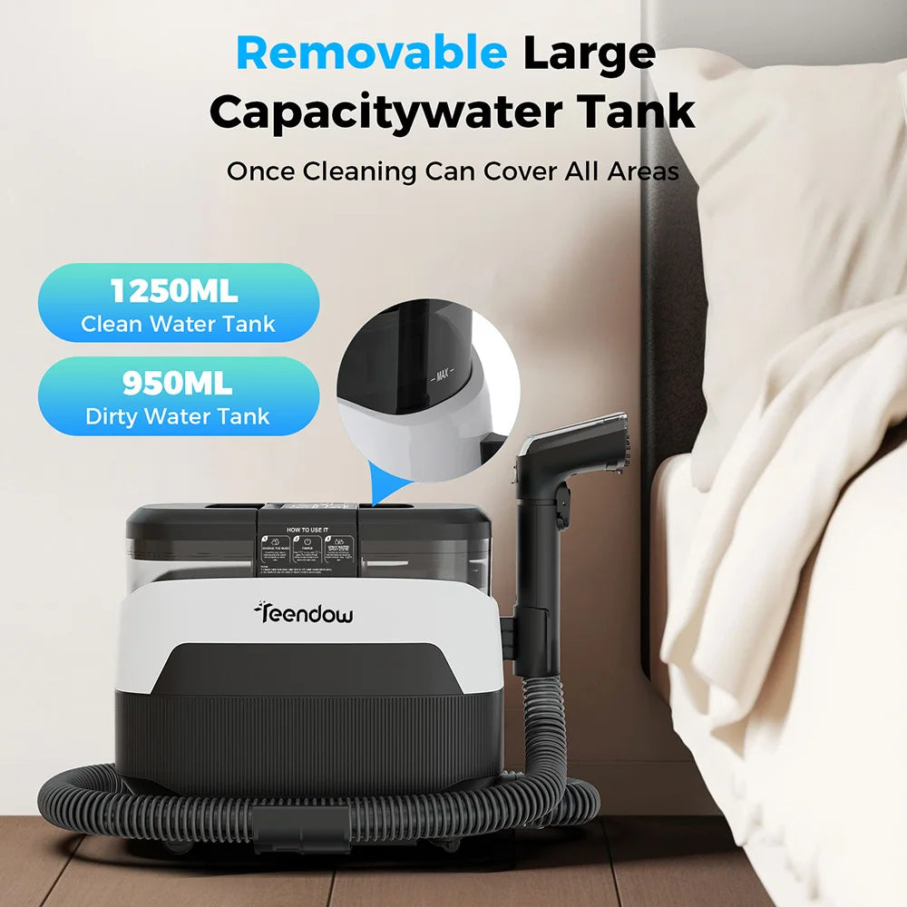 Teendow C6 MAX 3-In-1 Upholstery and Carpet Cleaner, 1650W Steam, 12000Pa Suction, Dual Tanks, Pet-Friendly, Multiple Nozzles
