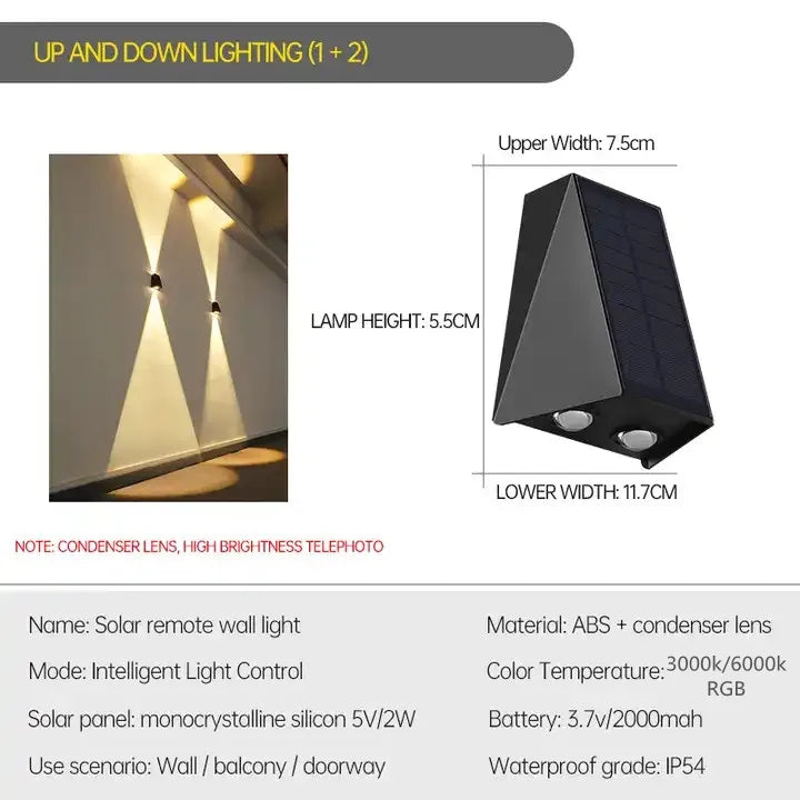 Outdoor LED Solar Wall Light ABS Garden IP54 Waterproof Decoration Wall Light Solar Panel Up and Down Wall Lamp Street Lamps