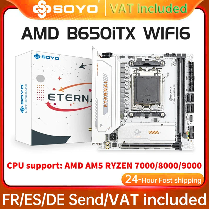 SOYO B650ITX AMD Motherboard AMD Ryzen AM5 DDR5 Supports CPU 7000 8000 9000 Processors Pcie5.0x16 Pcie4.0x4 M.2 ARGB WIFI6
