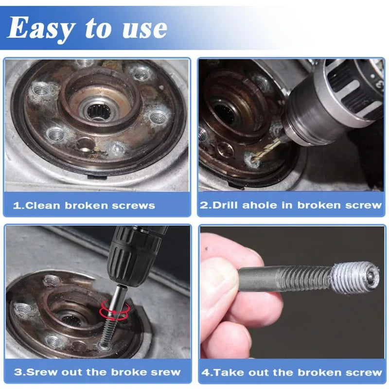 Screw Remover Extractor Center Drill Bits Carbon Steel Guide Set Broken Damaged Pipe Stud Bolt Remover Hex Shank Spanner Tools