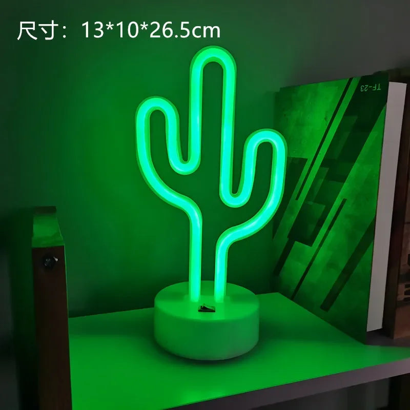 Flamingo Led Neon Light Coconut Tree Cactus Heart Shape Lamp Stand Colorful Home Room Decoration Christmas Night light