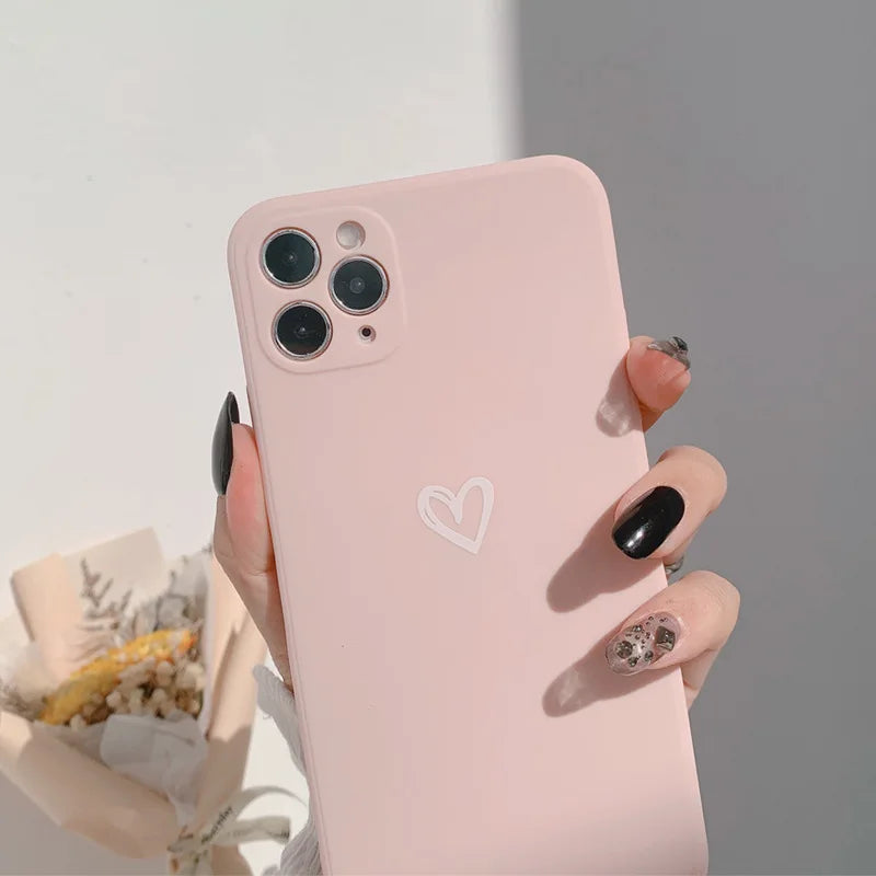 Love Heart Soft Phone Case For iPhone 15 11 12 13 14 Pro Max Mini XS Max X XR 7 8 Plus SE Shockproof Bumper Silicone Back Cover