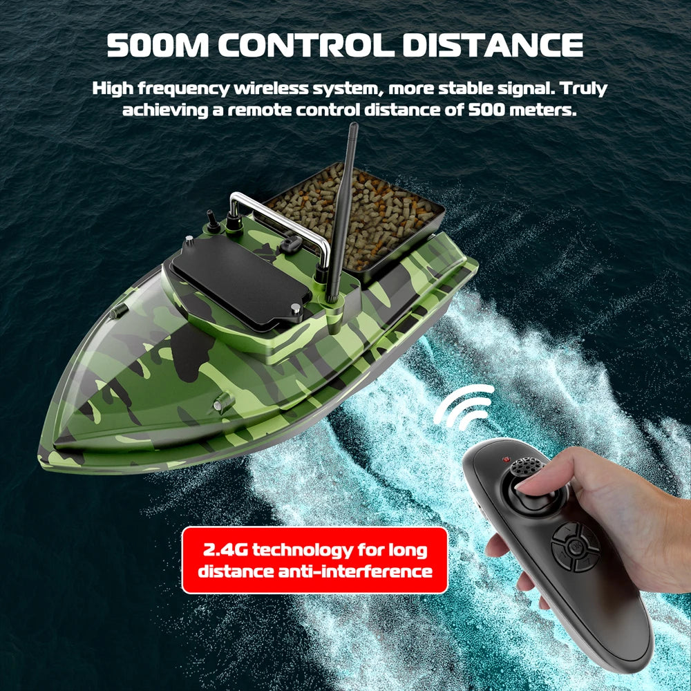 Fishing Bait Boat 500m Remote Control Dual Motor Fish Finder 2KG Loading Support Auto Cruise/Route Correction with Night Light
