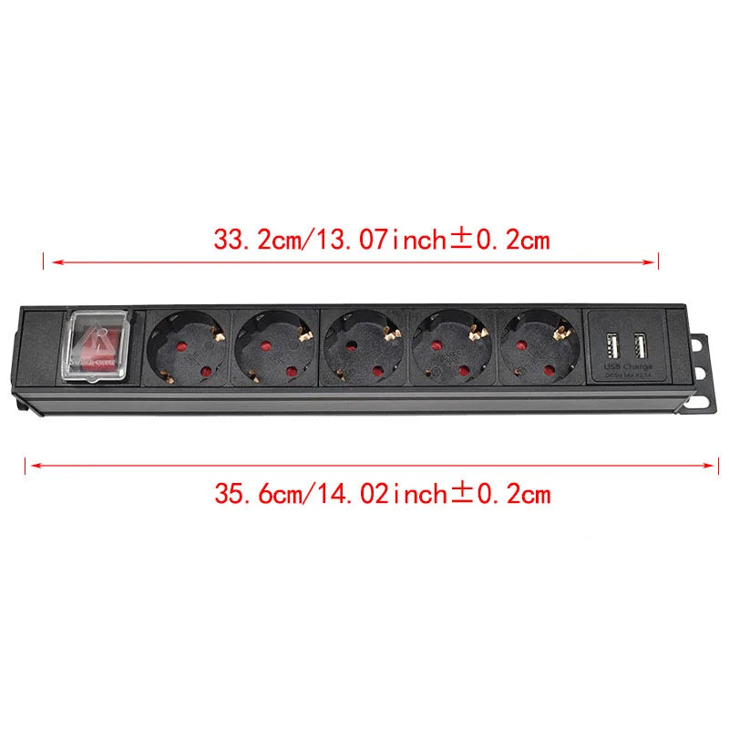 IEC-C14 Port PDU Power Strip with 2-10 Ways EU Outlet Socket  extend with network cabinet rack 2 USB charging