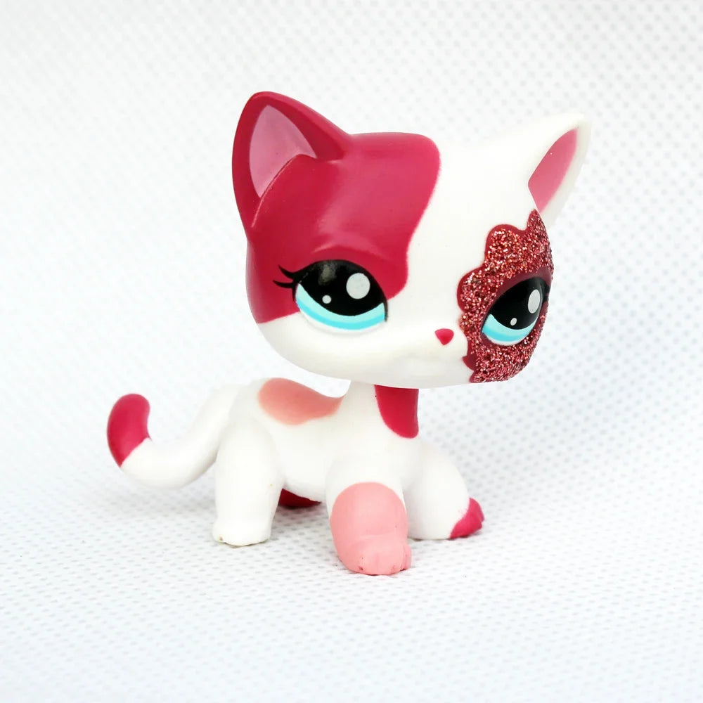 Rare original pet Bobble head toy standing Short Hair Cat #2291 White Pink Glitter kitty lps