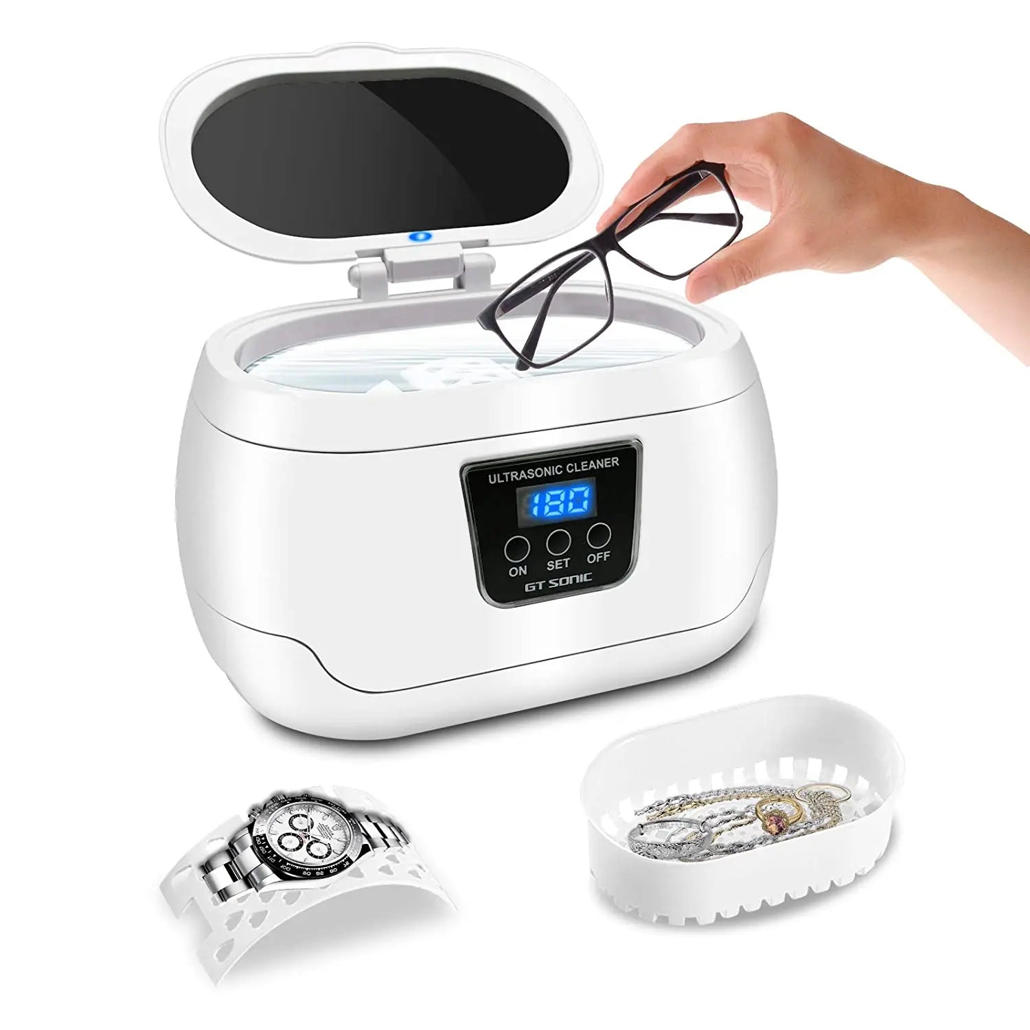 GTSONIC 600ML Ultrasonic Cleaner Bath Timer for Jewelry Parts Glasses Manicure Stones Cutters Dental Razor Brush UltrasoundSonic