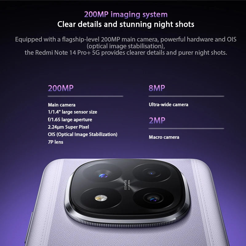 Global version Xiaomi Redmi Note 14 Pro+ 5G Smartphone 200MP AI camera Snapdragon® 7s Gen 3 120W HyperCharge 6.67 AMOLED display