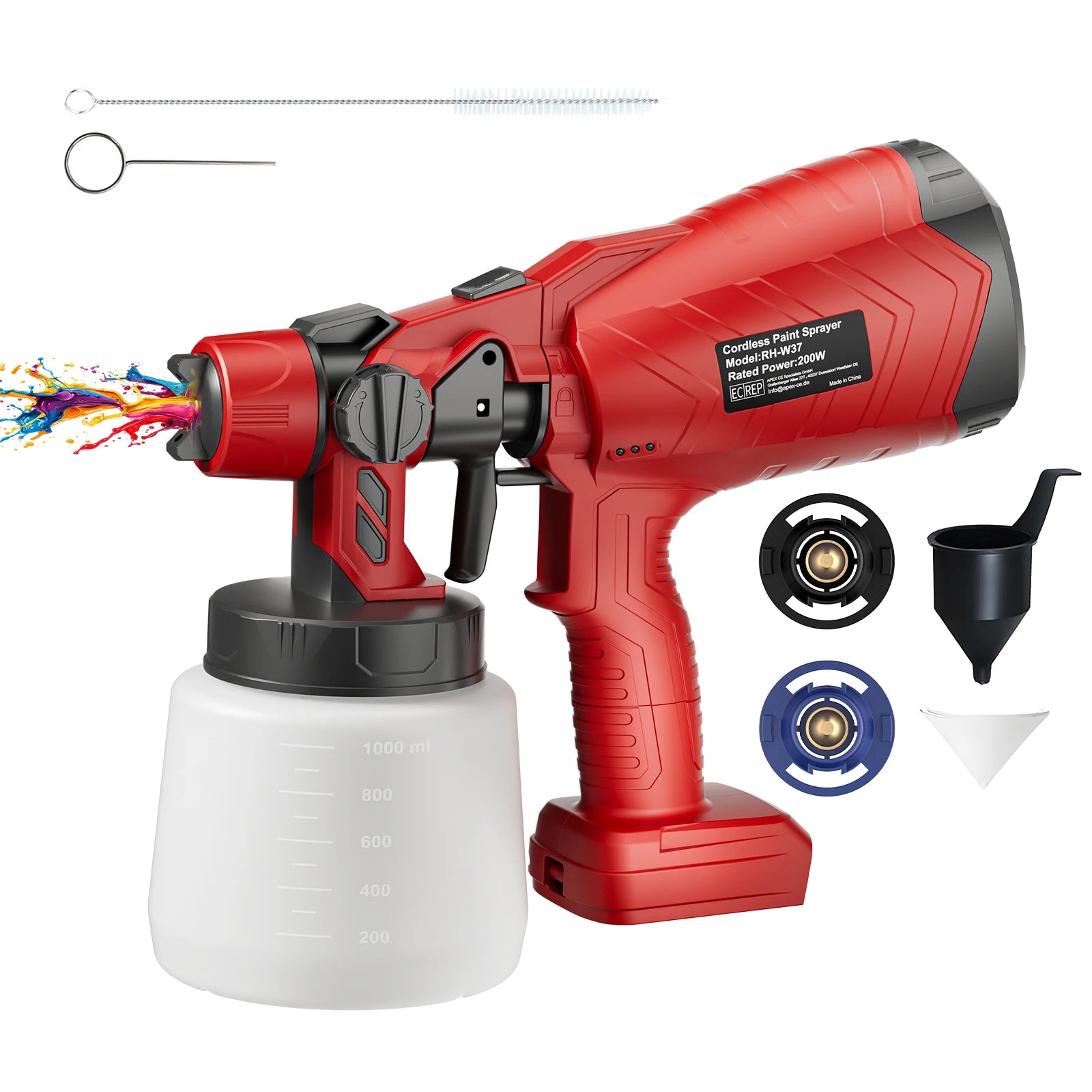 Nananuu 1000ML Cordless Spray Gun For Milwaukee 18V Battery Rechargeable Paint Sprayer For Car Home Windows Power Tool