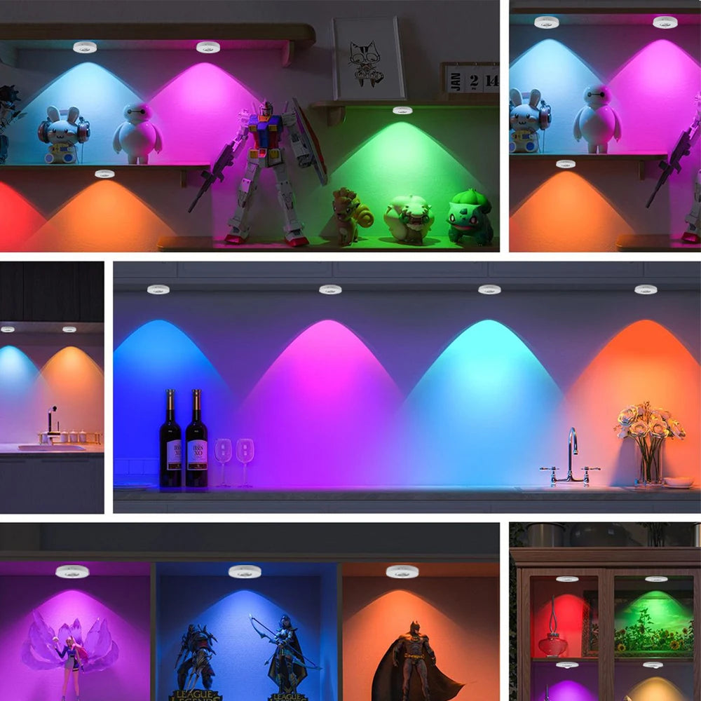 New Round Big Eye Lamp LED Under Cabinet Light USB Rechargeable Multicolor Night Light RGB Wine Cabinet Lamp with Remote Control