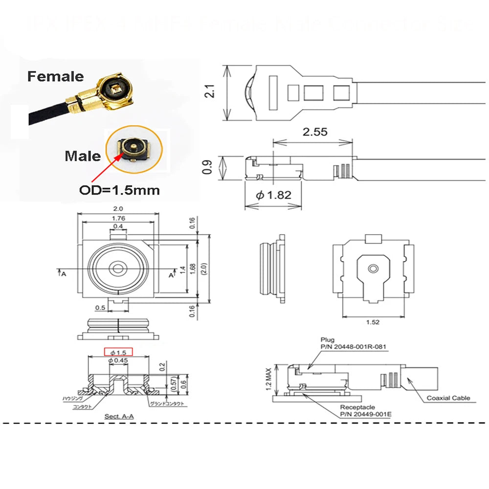 1PC RG1.13mm 0.81mm Pigtail Extension RF Cable SMA Female to MHF U.FL  Female RP SMA Male for WIFI Antenna