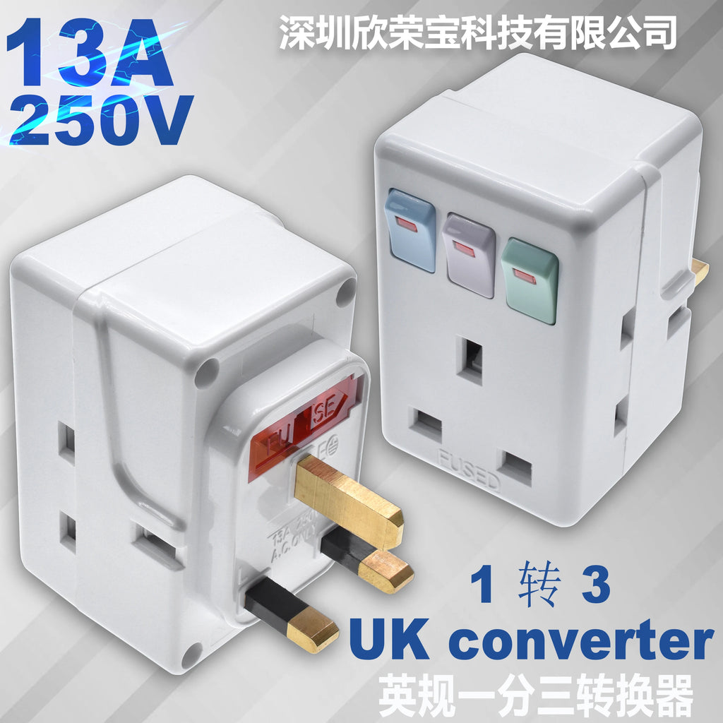 UK Plug 250V13A AC Portable Multi 1 to 3 ways Travel Adapter Power Malaysia Kong with Independent Control Switch Conversion Plug