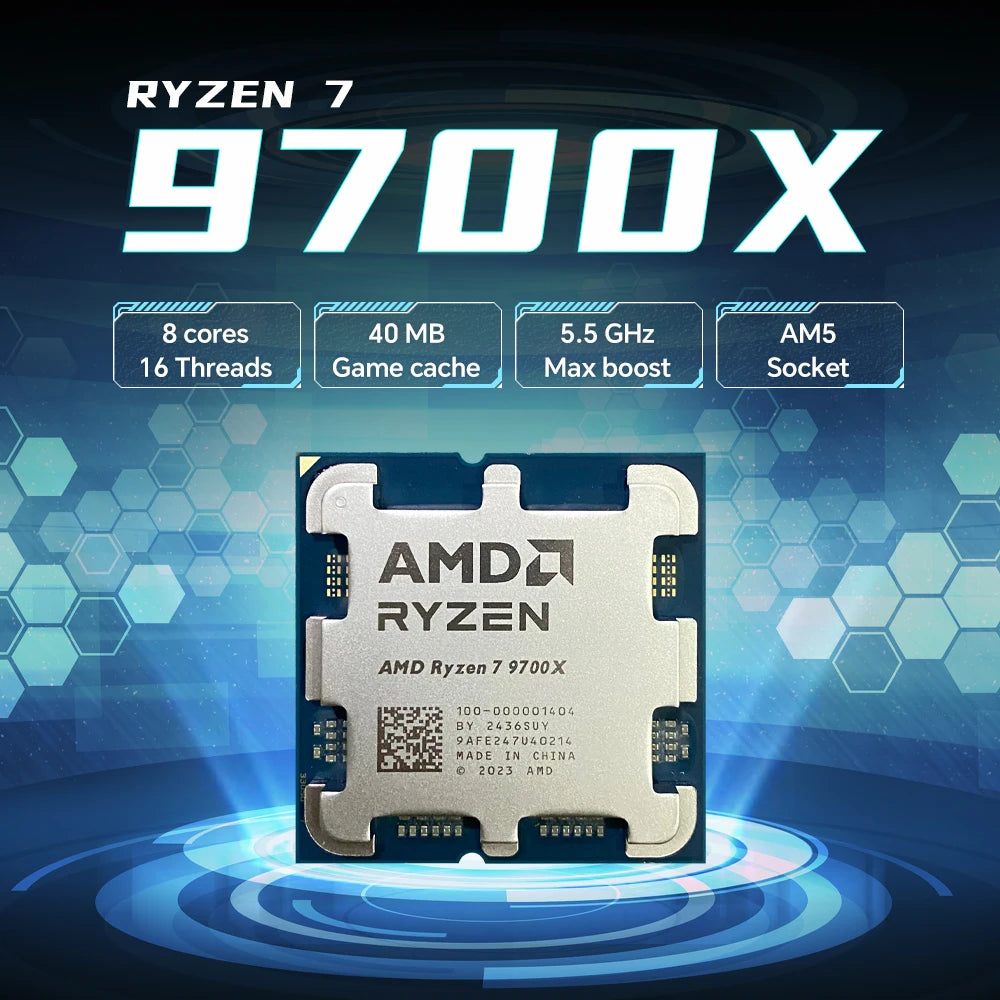 AMD Ryzen 7 9700X 8-Core 16-Thread 4NM L3=32M NEW 3.8GHz Processor 65W DDR5 Socket AM5 R7 9700X but without fan