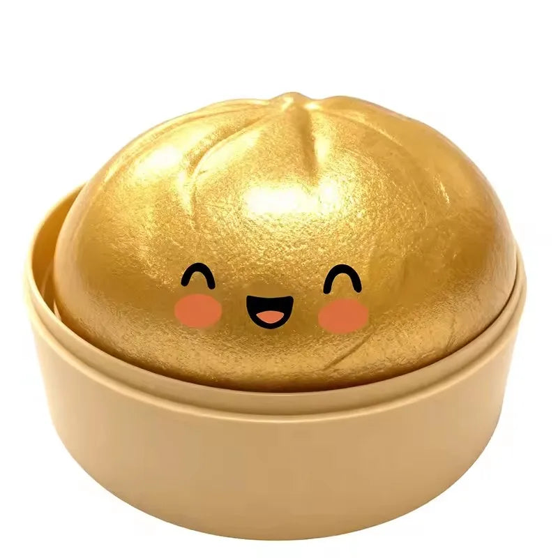 Dumpling shaped stress relief ball with slow bounce and soft touch, used for stress relief in office and home decor as an adult