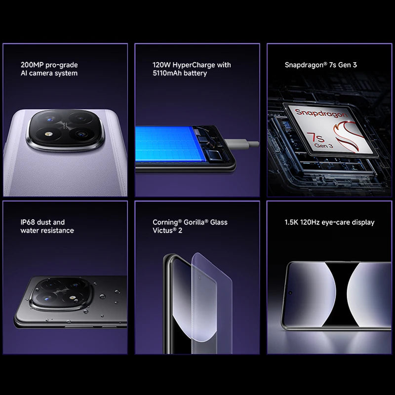 Global version Xiaomi Redmi Note 14 Pro+ 5G Smartphone 200MP AI camera Snapdragon® 7s Gen 3 120W HyperCharge 6.67 AMOLED display