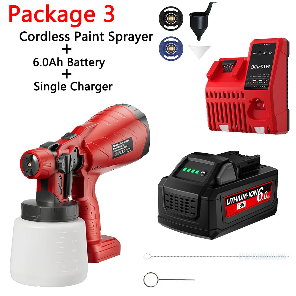 Nananuu 1000ML Cordless Spray Gun For Milwaukee 18V Battery Rechargeable Paint Sprayer For Car Home Windows Power Tool
