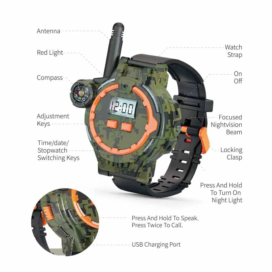 New Kids Military Camouflage Walkie-talkie Watch Toy Parent-child Interaction Indoor Outdoor Wireless Remote Call USB Charging