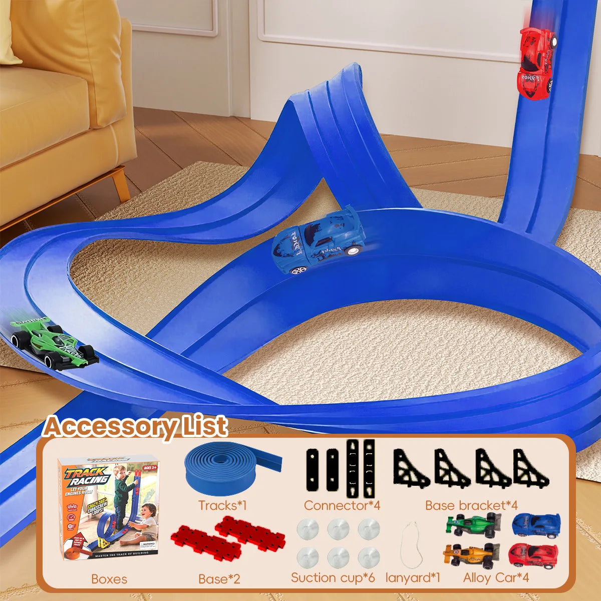 Diy Flexible Race Track Children Toys Double-Track Racing Car Ramp Track Compatible 1/64th Cars Portable Rolls Up Race Tracks