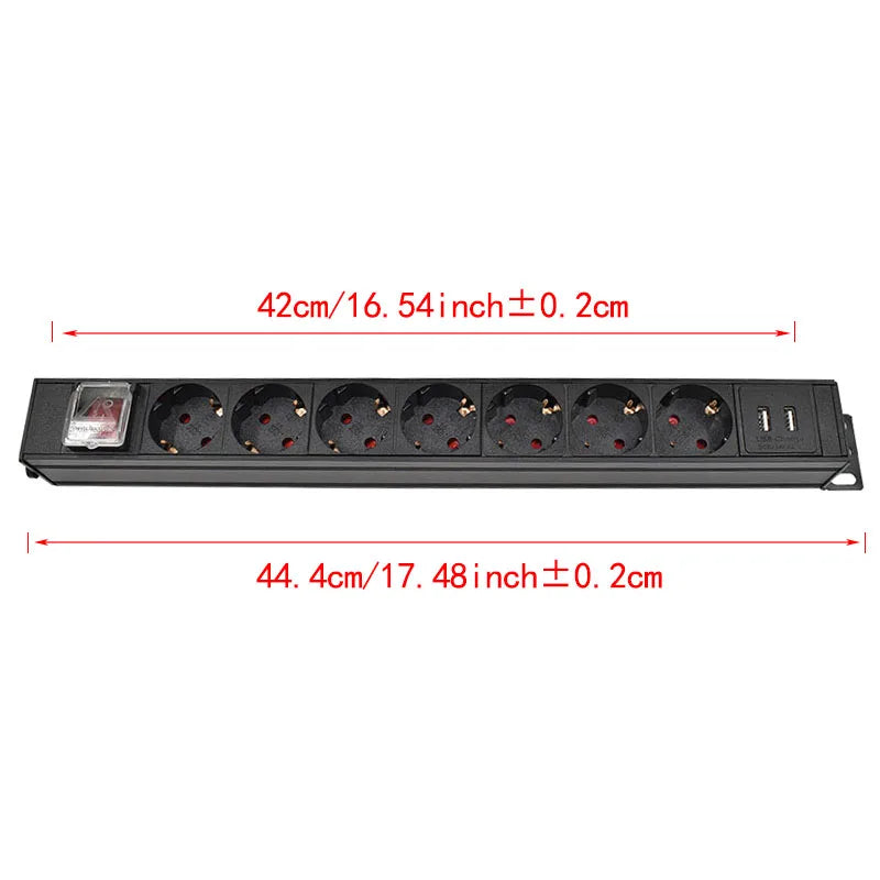 IEC-C14 Port PDU Power Strip with 2-10 Ways EU Outlet Socket  extend with network cabinet rack 2 USB charging
