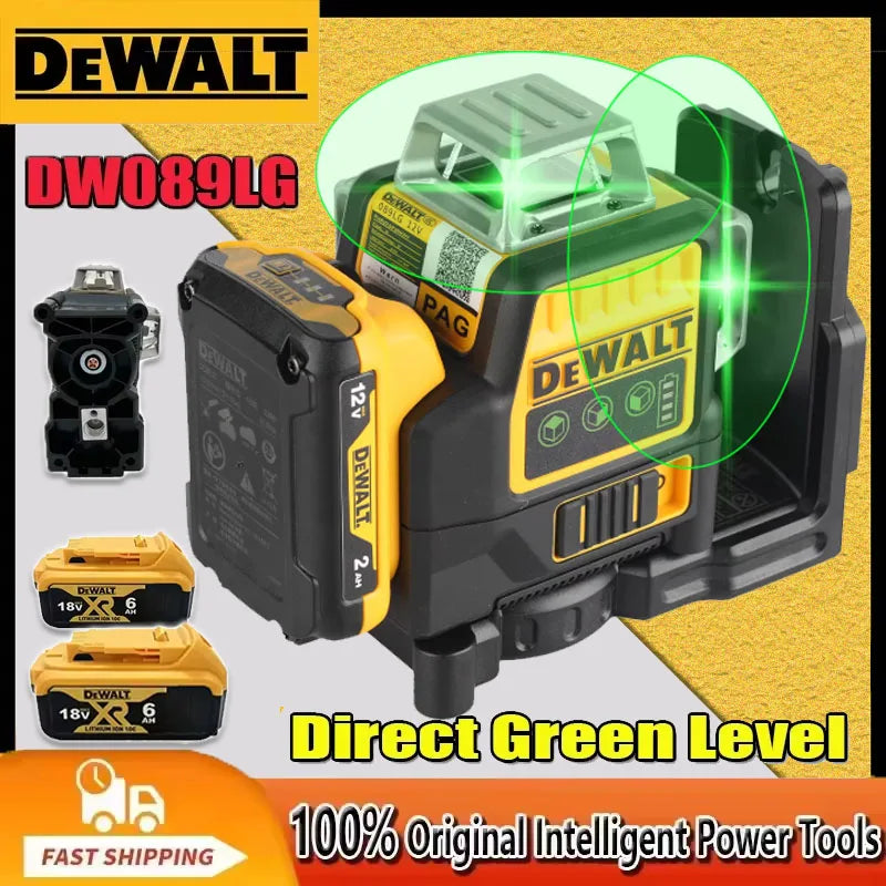 Dewalt DW089LG 12V Lithium Battery 3 Sides*360 Degree Vertical Horizontal Green Light Level Meter Outdoor Solo Leveling