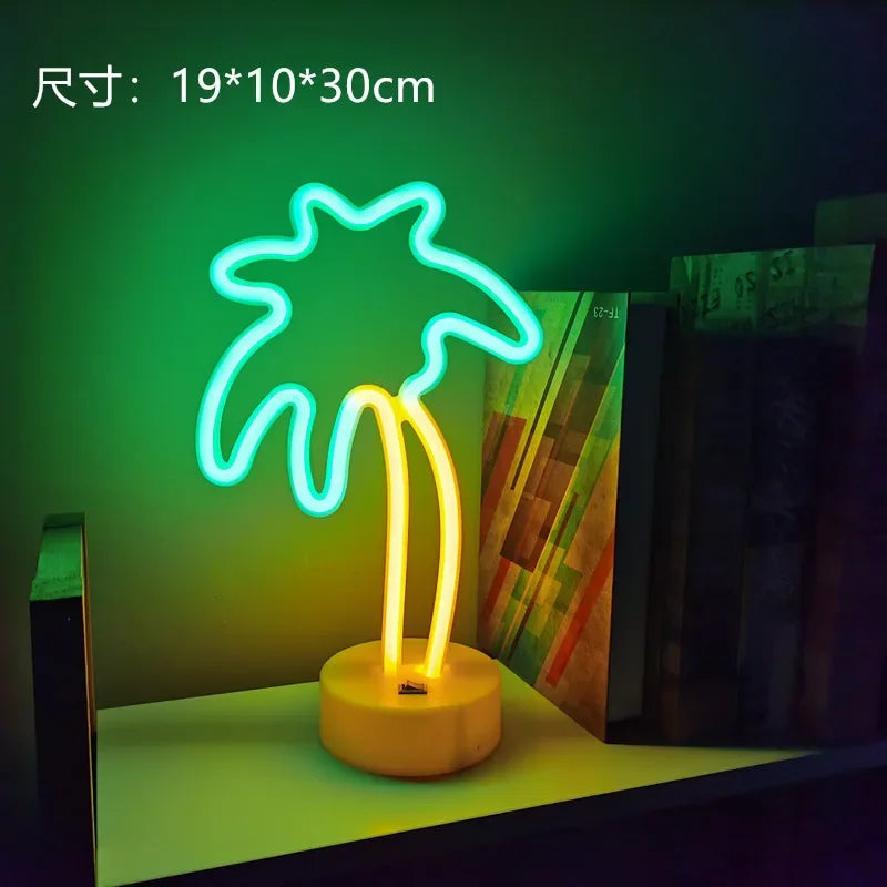 Flamingo Led Neon Light Coconut Tree Cactus Heart Shape Lamp Stand Colorful Home Room Decoration Christmas Night light