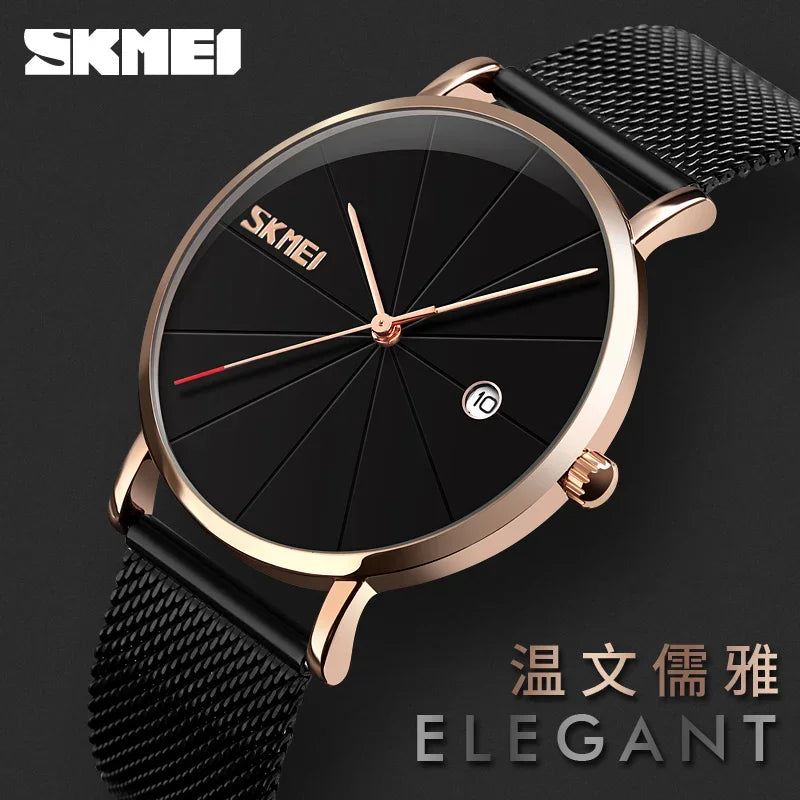 SKMEI 9183 Luxury Stainless Steel Sport Waterproof Mens Wristwatches 3D Dial Quartz Watch for Men Relogio Masculino Shockproof