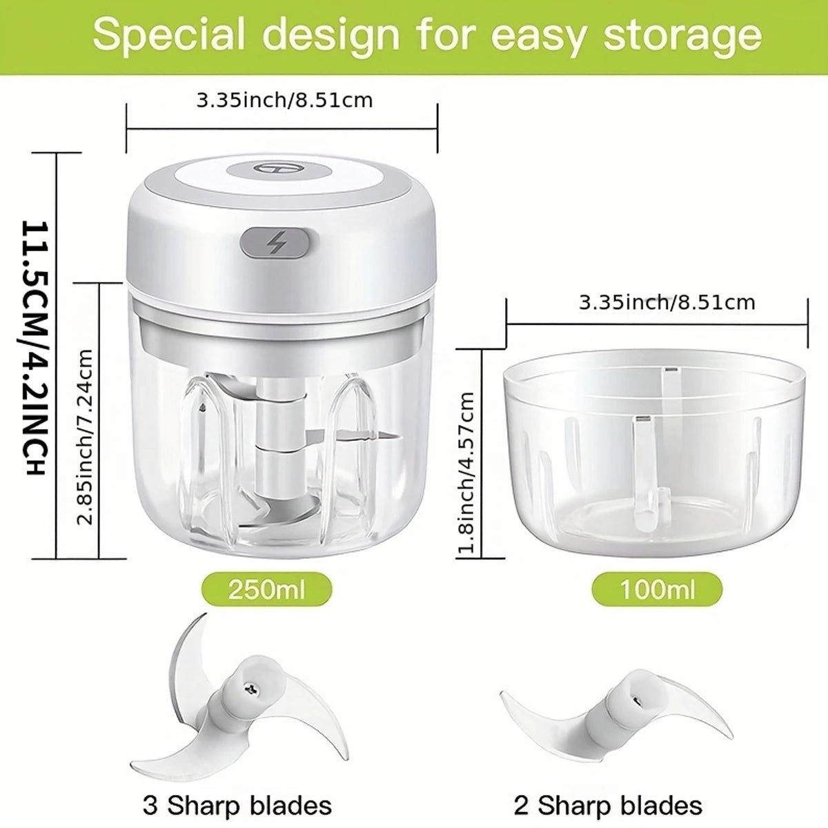 100ml/250ml Electric Mini Garlic Press Chopper - Rechargeable USB Masher with Powerful Lithium Battery, Easy Meat Grinder