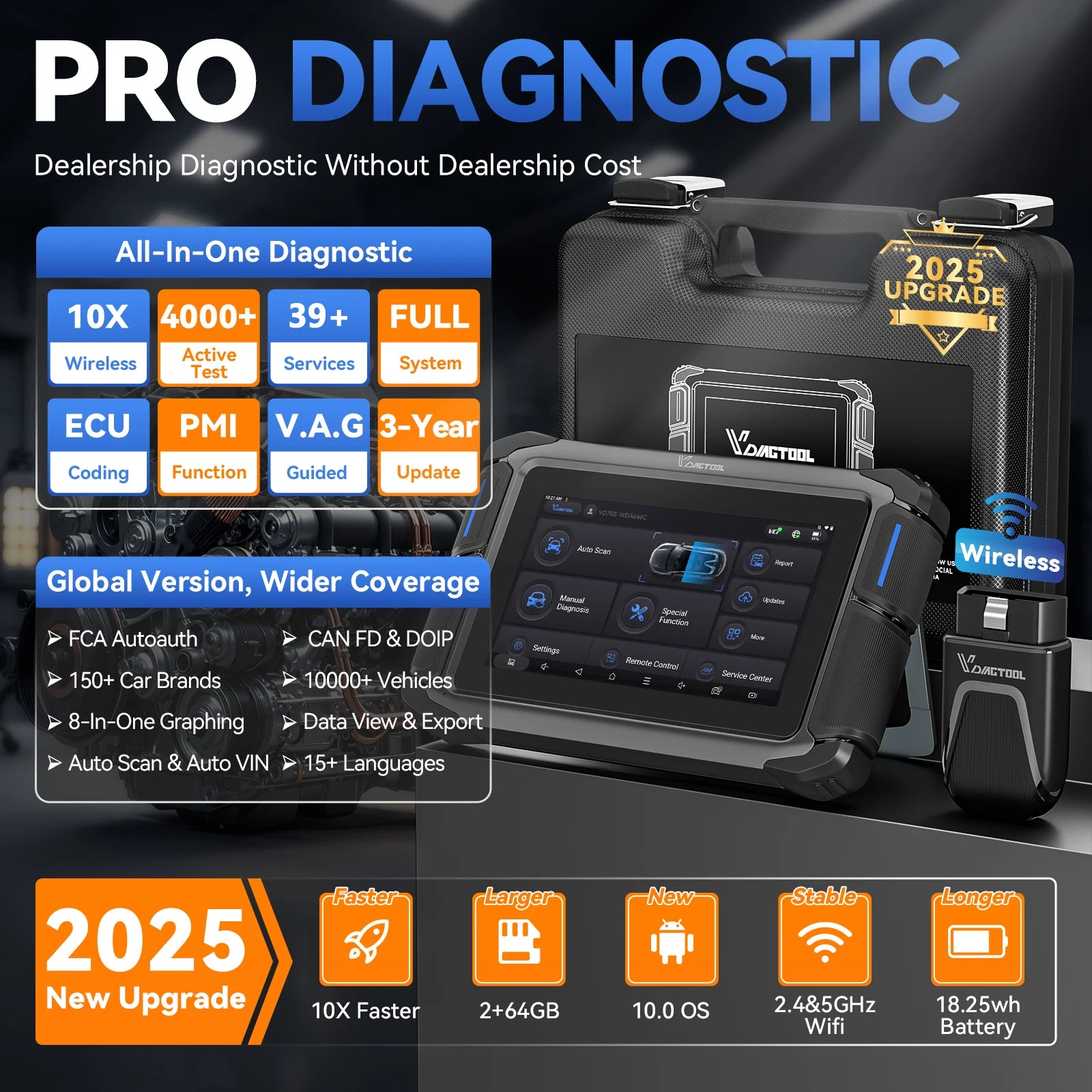 VDIAGTOOL VD70S Car Diagnostic Tool All System Automotive Scanner Bi-Directional Control ECU Online Code Built in CAN FD DOIP