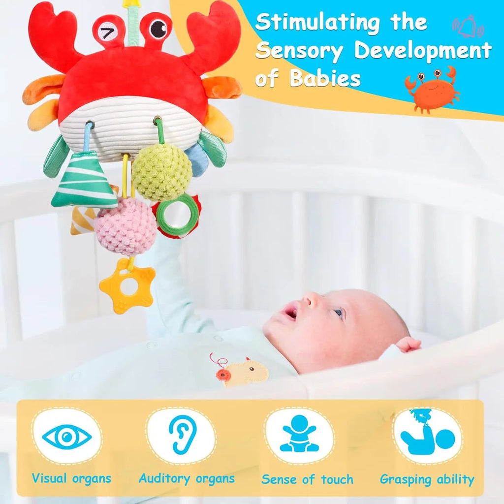 Car Seat Stroller Toys for Babies 0-6 Months Crab Baby Infant Newborn Stroller Toys with Beep Mirror Small Bell Baby Teether