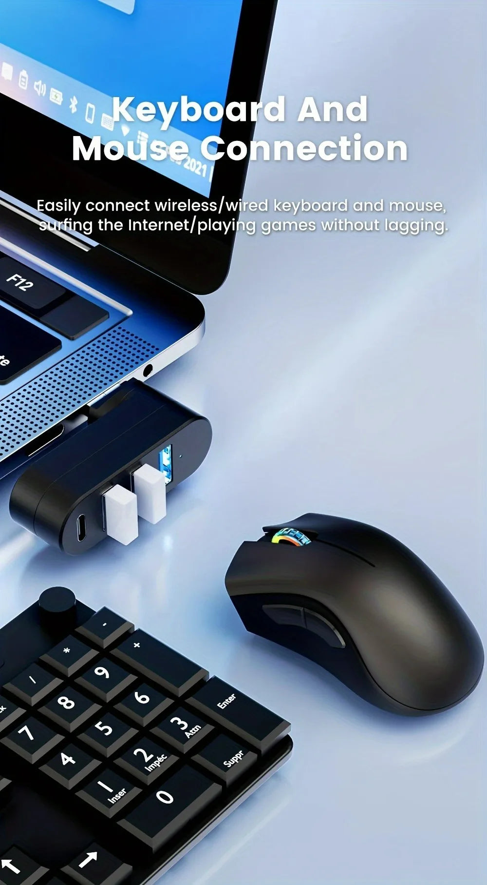 USB Hub 2.0 3.0 Adapter 180° Rotatable Multi Ports U Disk Card Reader Splitter High Speed Data Transfer For Computer Accessories
