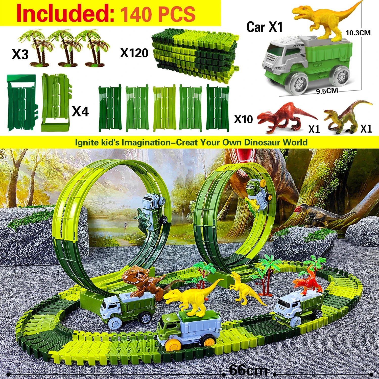 Magic Climbing electric dinosaur car Track Railway Toy Car Set Bend Flexible Race Track Flash Light Car High Quality Toy For Kid
