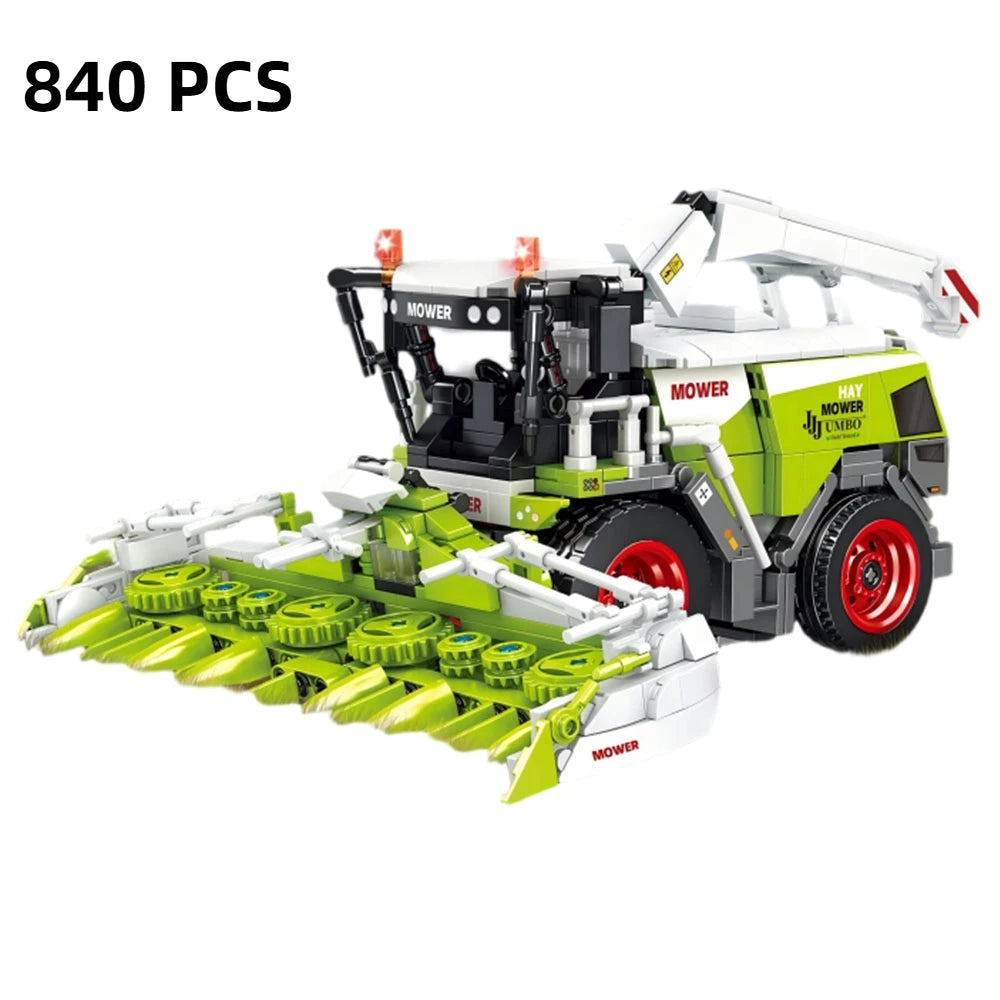 Educational Building Block Set Harvesting Locomotive with Five-Plow Tractor Cotton Picker Car Crane Arm Trailer for Kids Toy