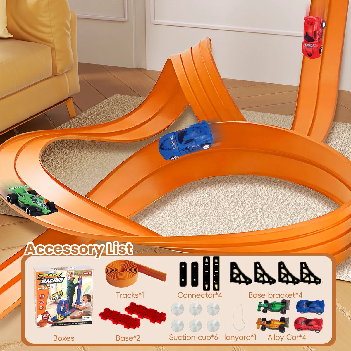 Diy Flexible Race Track Children Toys Double-Track Racing Car Ramp Track Compatible 1/64th Cars Portable Rolls Up Race Tracks